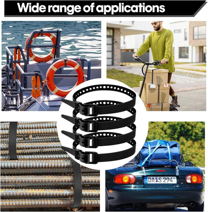 4 Pack Utility Straps 16" Reusable Industrial Straps, Black