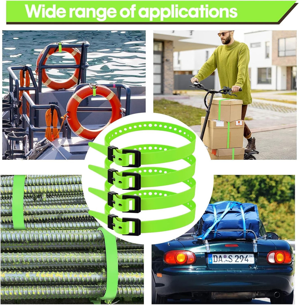 4 Pack Utility Straps 16" Reusable Industrial Straps, Black