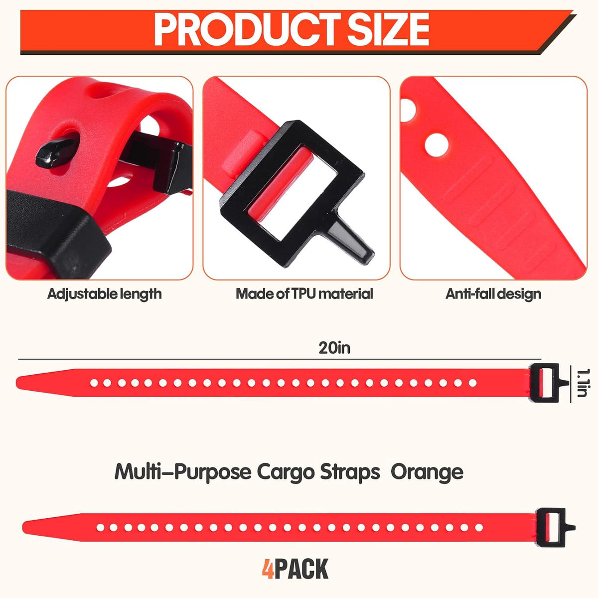 4 Pack Utility Straps 16" Reusable Industrial Straps, Black