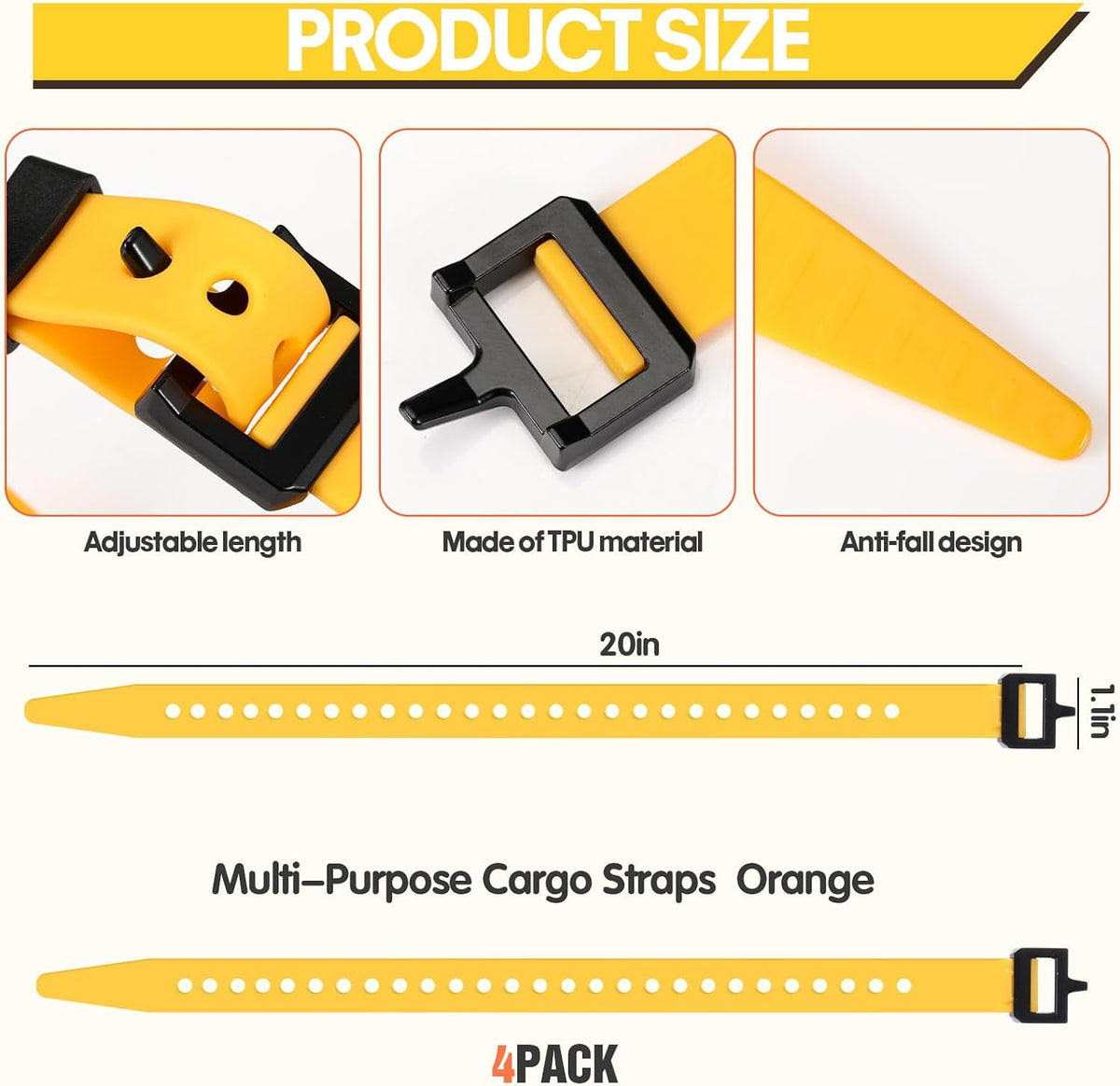 4 Pack Utility Straps 16" Reusable Industrial Straps, Black