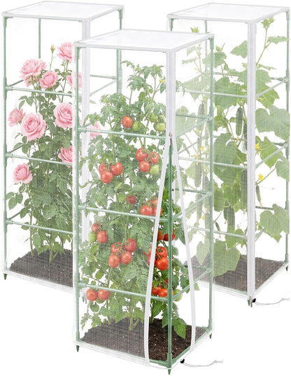 3 Pcs 57"X17.7"X17.7" Square Tomato Netting with Zipper, Insect Cover