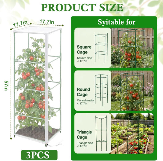 3 Pcs 57"X17.7"X17.7" Square Tomato Netting with Zipper, Insect Cover