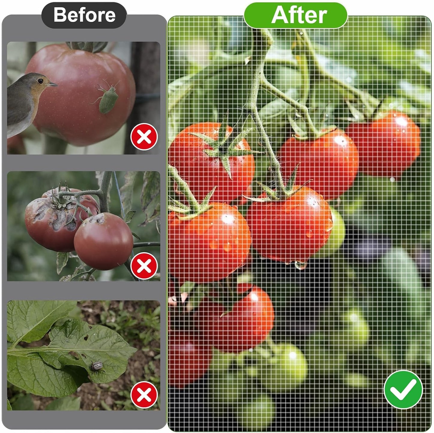 3 Pcs 57"X17.7"X17.7" Square Tomato Netting with Zipper, Insect Cover