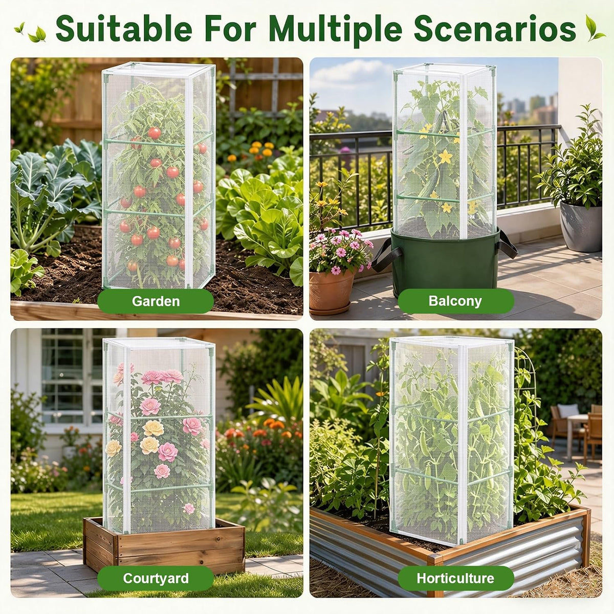 3 Pcs 57"X17.7"X17.7" Square Tomato Netting with Zipper, Insect Cover