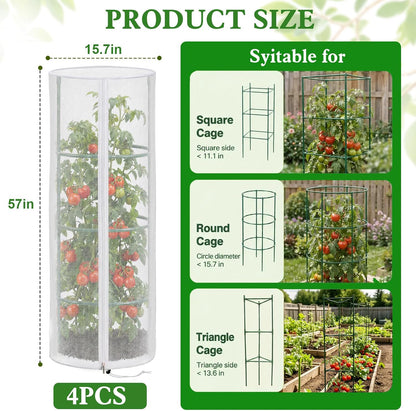 3 Pcs 57"X17.7"X17.7" Square Tomato Netting with Zipper, Insect Cover