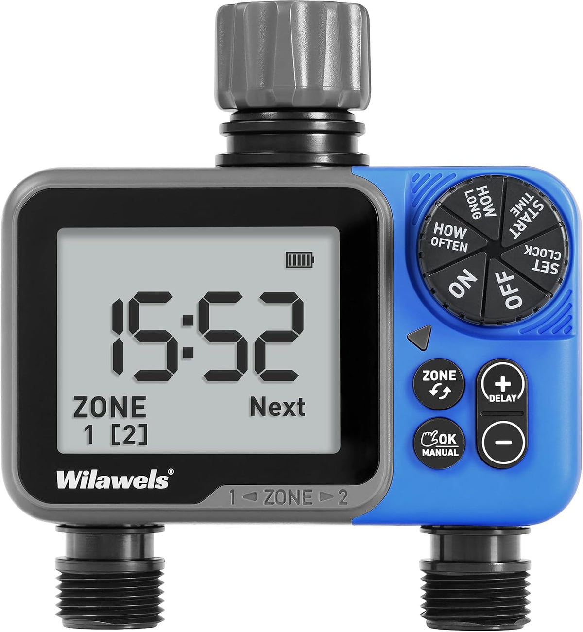 Water Timer for Garden Hose, 2 Zone Sprinkler Timer, Automatic Irrigation System/Rain Delay/Manual Watering, Programmable Watering for Lawn, Yard, Drip Irrigation C12WT06