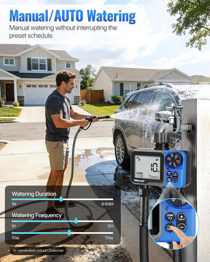 Water Timer for Garden Hose, 2 Zone Sprinkler Timer, Automatic Irrigation System/Rain Delay/Manual Watering, Programmable Watering for Lawn, Yard, Drip Irrigation C12WT06