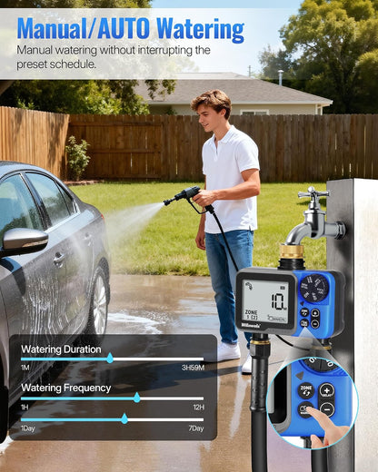 Water Timer for Garden Hose, 2 Zone Sprinkler Timer, Automatic Irrigation System/Rain Delay/Manual Watering, Programmable Watering for Lawn, Yard, Drip Irrigation C12WT06