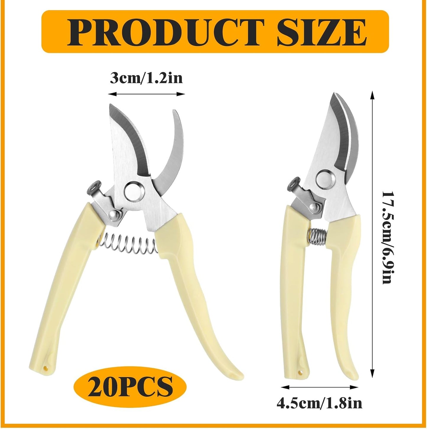 20 Pcs Pruning Shears for Gardening, Beige Garden Clippers Handheld Heavy Duty Plant Scissors Bypass Pruning Shears for Gardening Yard Hedge Flowers Tree Trimming Plant Cutter