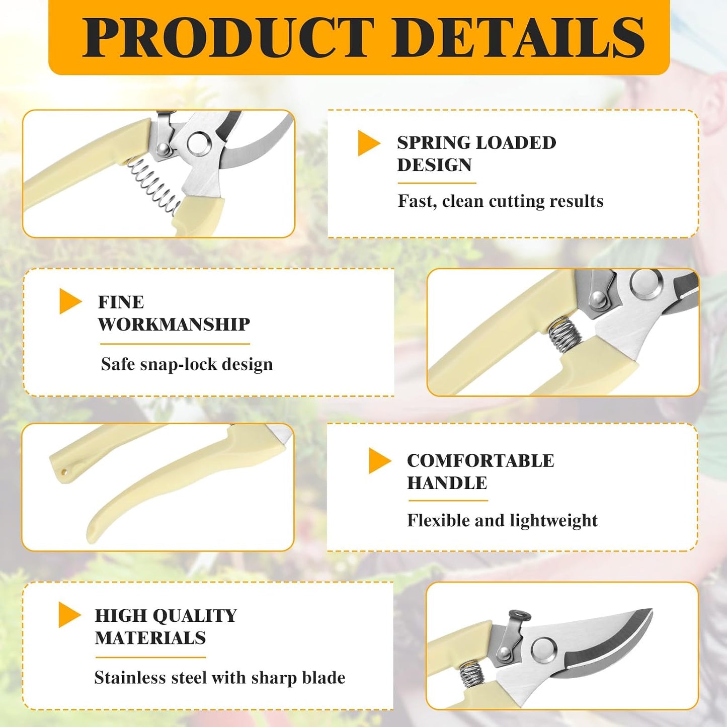 20 Pcs Pruning Shears for Gardening, Beige Garden Clippers Handheld Heavy Duty Plant Scissors Bypass Pruning Shears for Gardening Yard Hedge Flowers Tree Trimming Plant Cutter