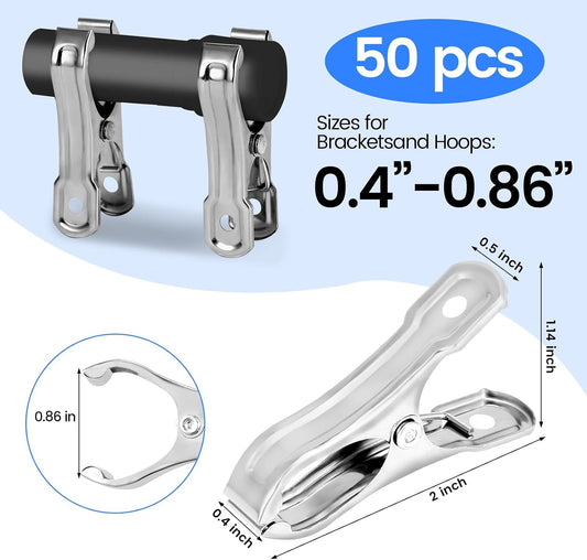 50PCS Garden Clips, Stainless Steel Greenhouse Clamps, Strong Grip Greenhouse Clips, Metal Clips for Netting, Shade Cloth, Plant Cover on Garden Hoops or Greenhouse Hoops