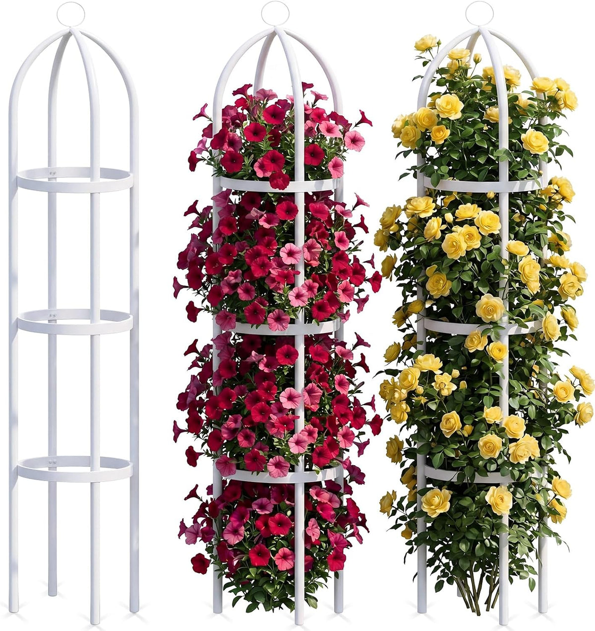 3 Pack 6ft Metal Garden Obelisk Trellis for Climbing Plants Outdoor Heavy Duty Metal Plant Flower Round Obelisk Garden Trellis for Climbing Vines and Flower Stands(White)