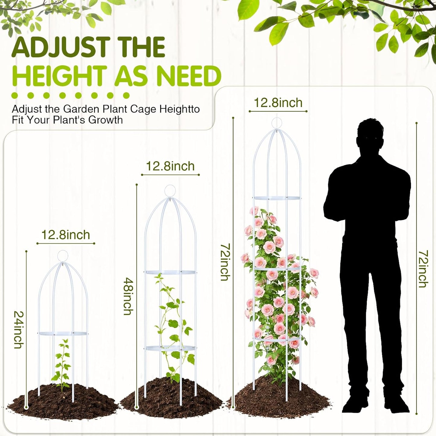 3 Pack 6ft Metal Garden Obelisk Trellis for Climbing Plants Outdoor Heavy Duty Metal Plant Flower Round Obelisk Garden Trellis for Climbing Vines and Flower Stands(White)