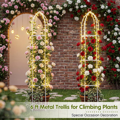 3 Pack 6ft Metal Garden Obelisk Trellis for Climbing Plants Outdoor Heavy Duty Metal Plant Flower Round Obelisk Garden Trellis for Climbing Vines and Flower Stands(White)