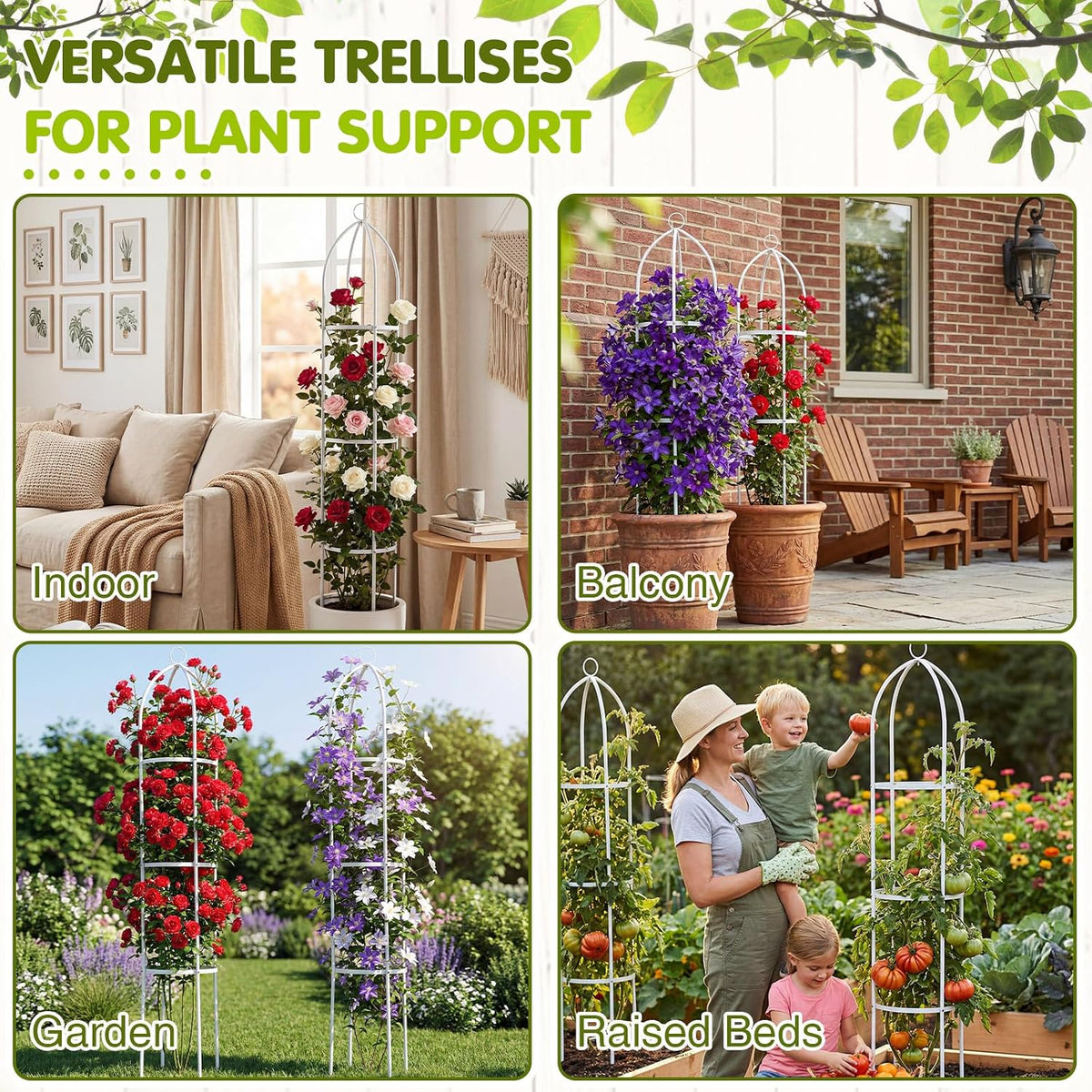 3 Pack 6ft Metal Garden Obelisk Trellis for Climbing Plants Outdoor Heavy Duty Metal Plant Flower Round Obelisk Garden Trellis for Climbing Vines and Flower Stands(White)