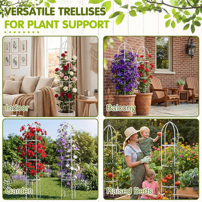 3 Pack 6ft Metal Garden Obelisk Trellis for Climbing Plants Outdoor Heavy Duty Metal Plant Flower Round Obelisk Garden Trellis for Climbing Vines and Flower Stands(White)
