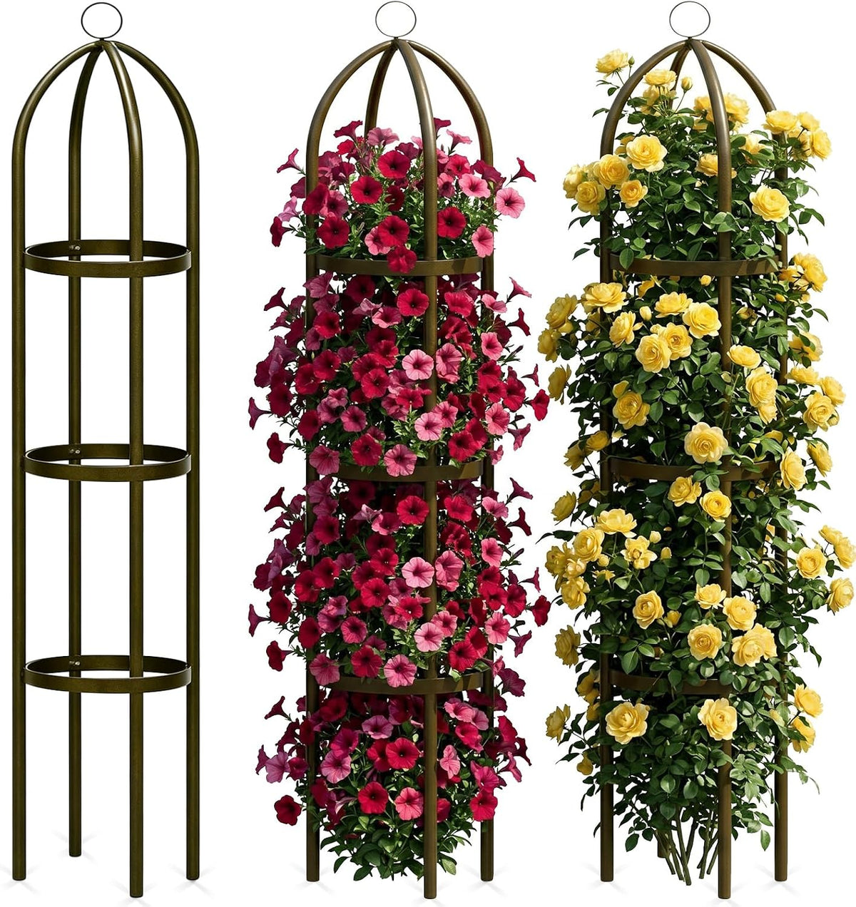 3 Pack 6ft Metal Garden Obelisk Trellis for Climbing Plants Outdoor Heavy Duty Metal Plant Flower Round Obelisk Garden Trellis for Climbing Vines and Flower Stands(White)
