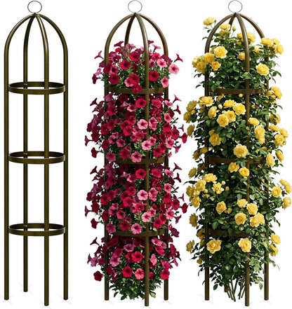 3 Pack 6ft Metal Garden Obelisk Trellis for Climbing Plants Outdoor Heavy Duty Metal Plant Flower Round Obelisk Garden Trellis for Climbing Vines and Flower Stands(White)