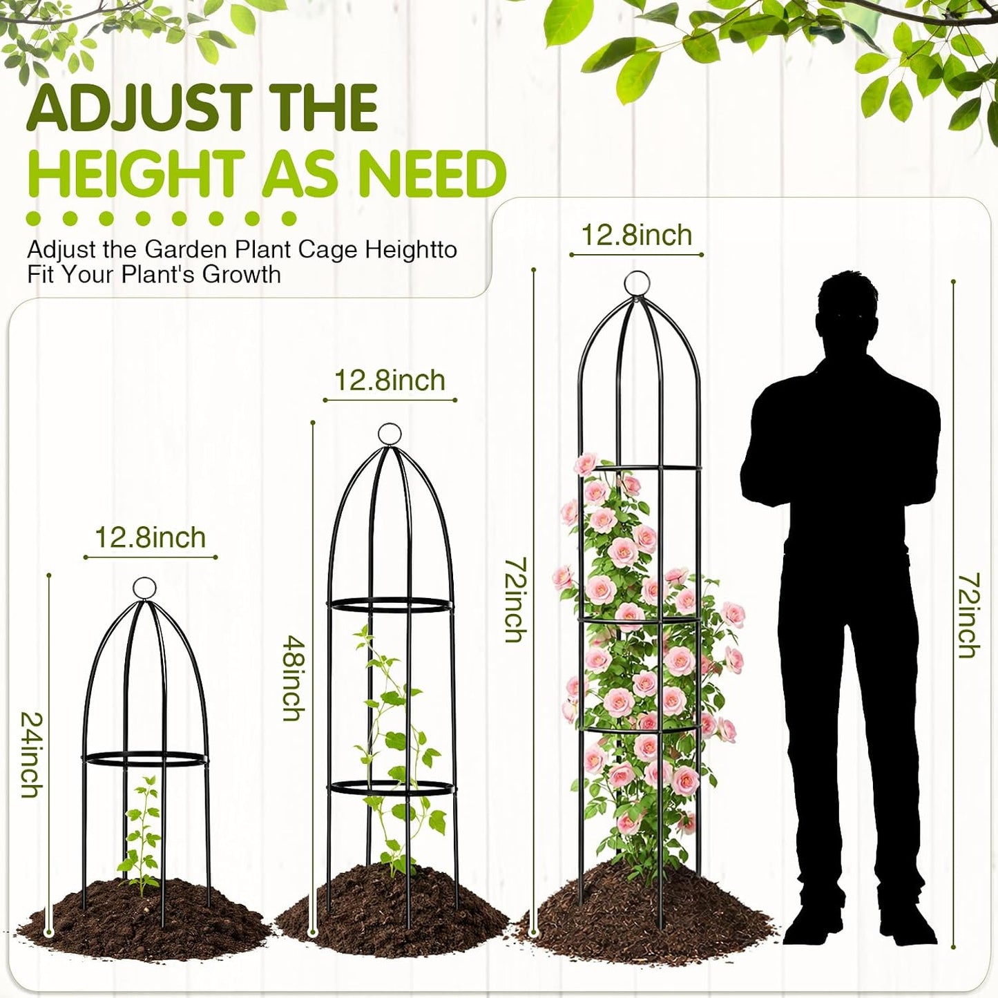 3 Pack 6ft Metal Garden Obelisk Trellis for Climbing Plants Outdoor Heavy Duty Metal Plant Flower Round Obelisk Garden Trellis for Climbing Vines and Flower Stands(White)