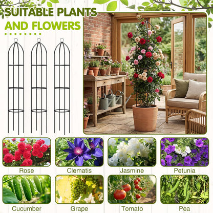 3 Pack 6ft Metal Garden Obelisk Trellis for Climbing Plants Outdoor Heavy Duty Metal Plant Flower Round Obelisk Garden Trellis for Climbing Vines and Flower Stands(White)