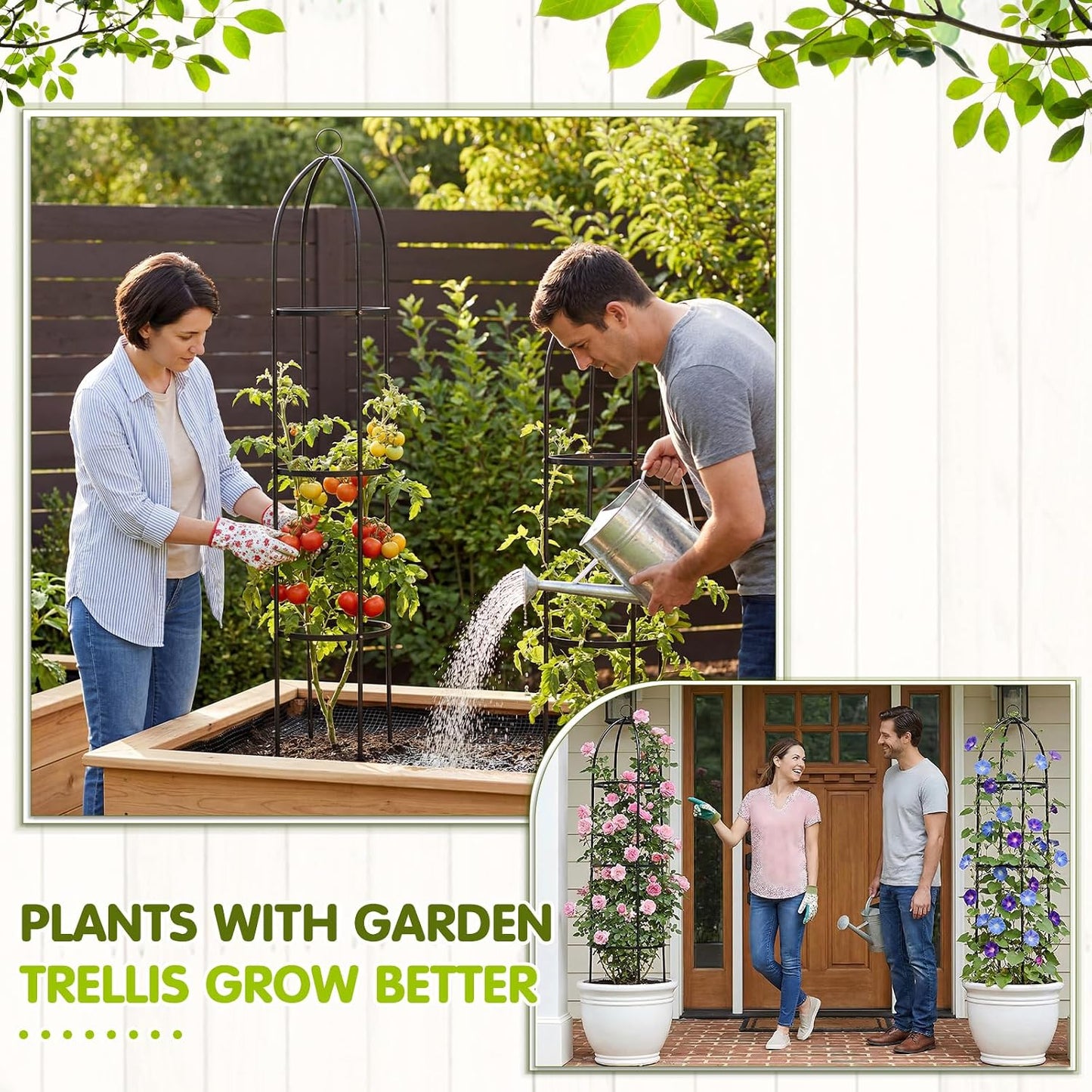 3 Pack 6ft Metal Garden Obelisk Trellis for Climbing Plants Outdoor Heavy Duty Metal Plant Flower Round Obelisk Garden Trellis for Climbing Vines and Flower Stands(White)