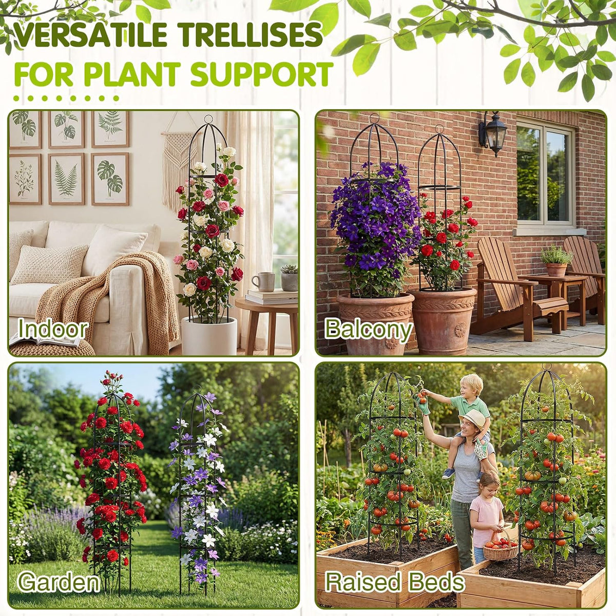 3 Pack 6ft Metal Garden Obelisk Trellis for Climbing Plants Outdoor Heavy Duty Metal Plant Flower Round Obelisk Garden Trellis for Climbing Vines and Flower Stands(White)