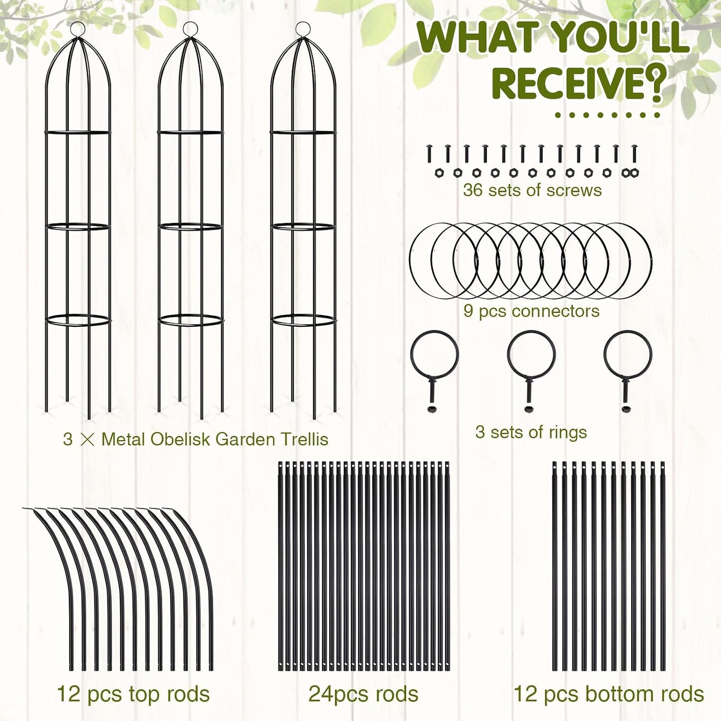 3 Pack 6ft Metal Garden Obelisk Trellis for Climbing Plants Outdoor Heavy Duty Metal Plant Flower Round Obelisk Garden Trellis for Climbing Vines and Flower Stands(White)
