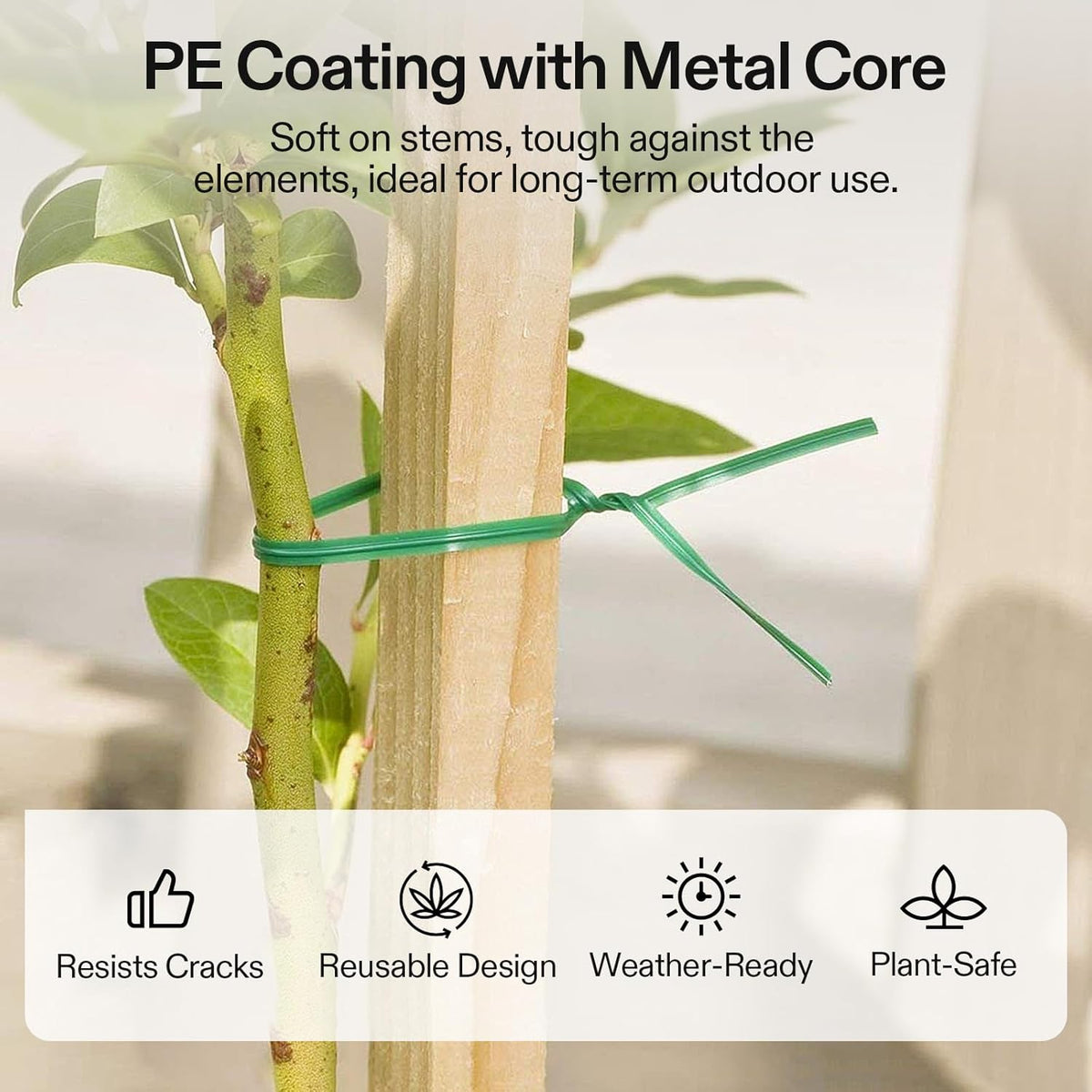 Twist Ties, 164 ft (50m) PE-Coated Green Plant Ties with Cutter, Reusable & Flexible Tomate Ties for Plant Support, Indoor Outdoor Gardening, Cable Management, Home Office Organization