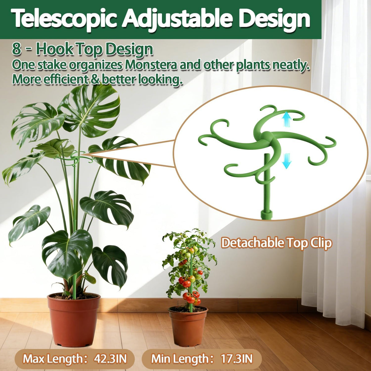 Telescoping Plant Stakes,3Pack 17.3to42.3IN Adjustable MonsteraPlantSupport