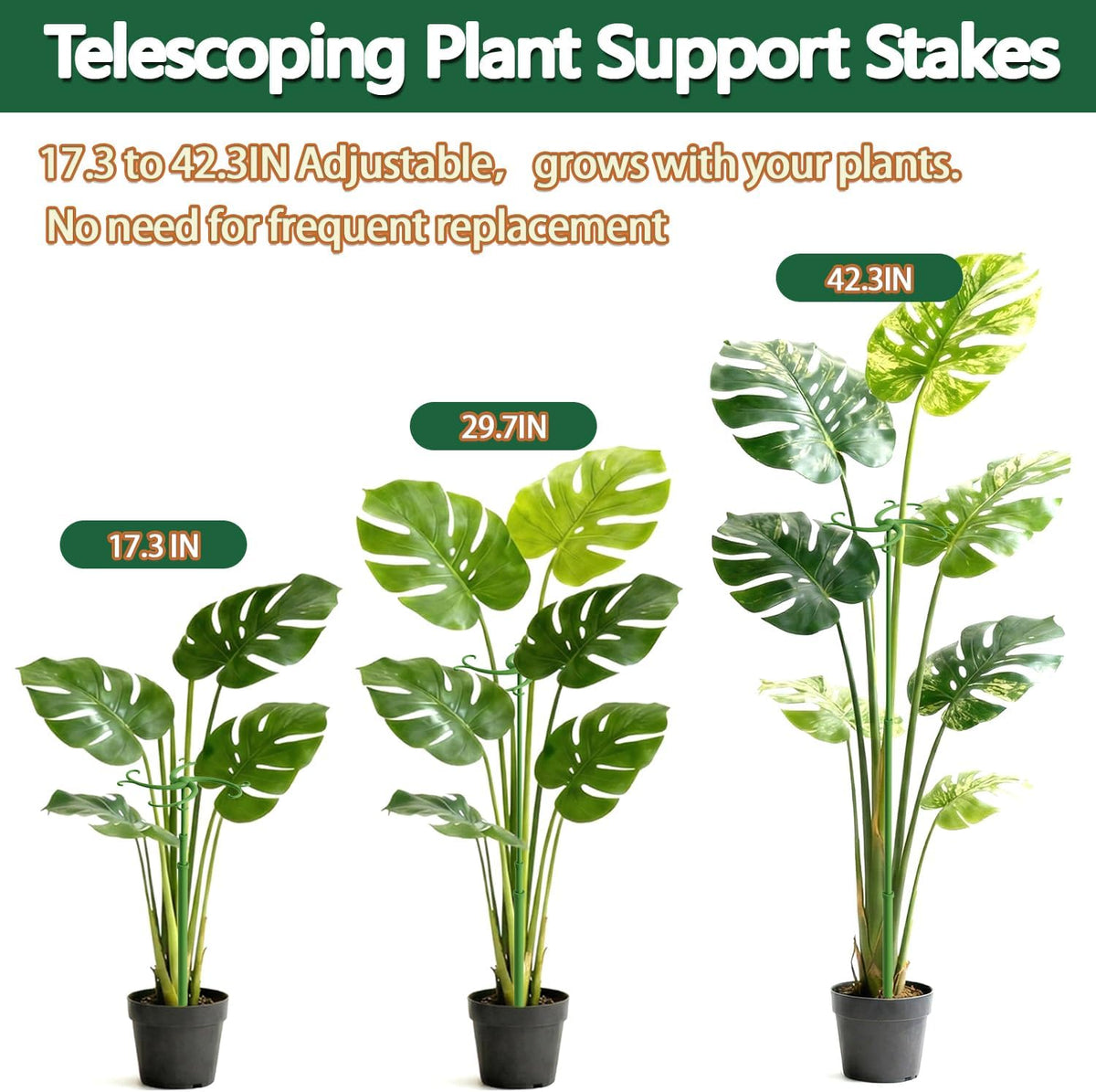 Telescoping Plant Stakes,3Pack 17.3to42.3IN Adjustable MonsteraPlantSupport