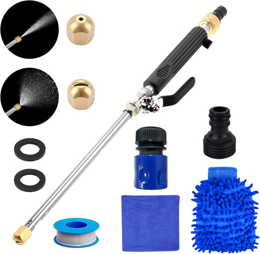 High Pressure Power Washer Wand, Water Jet Garden Hose Nozzle with 2 Spray Tips, Heavy-Duty Metal Hose Sprayer for Car Wash, Patio Cleaning, Sidewalk, Deck, Garden Watering (Black)