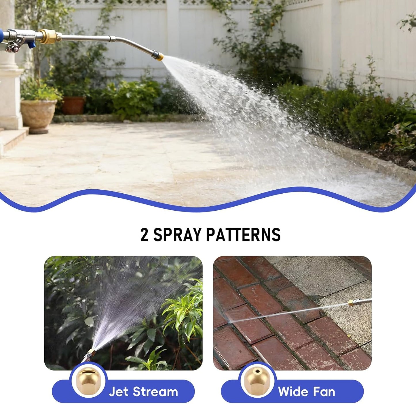 High Pressure Power Washer Wand, Water Jet Garden Hose Nozzle with 2 Spray Tips, Heavy-Duty Metal Hose Sprayer for Car Wash, Patio Cleaning, Sidewalk, Deck, Garden Watering (Black)