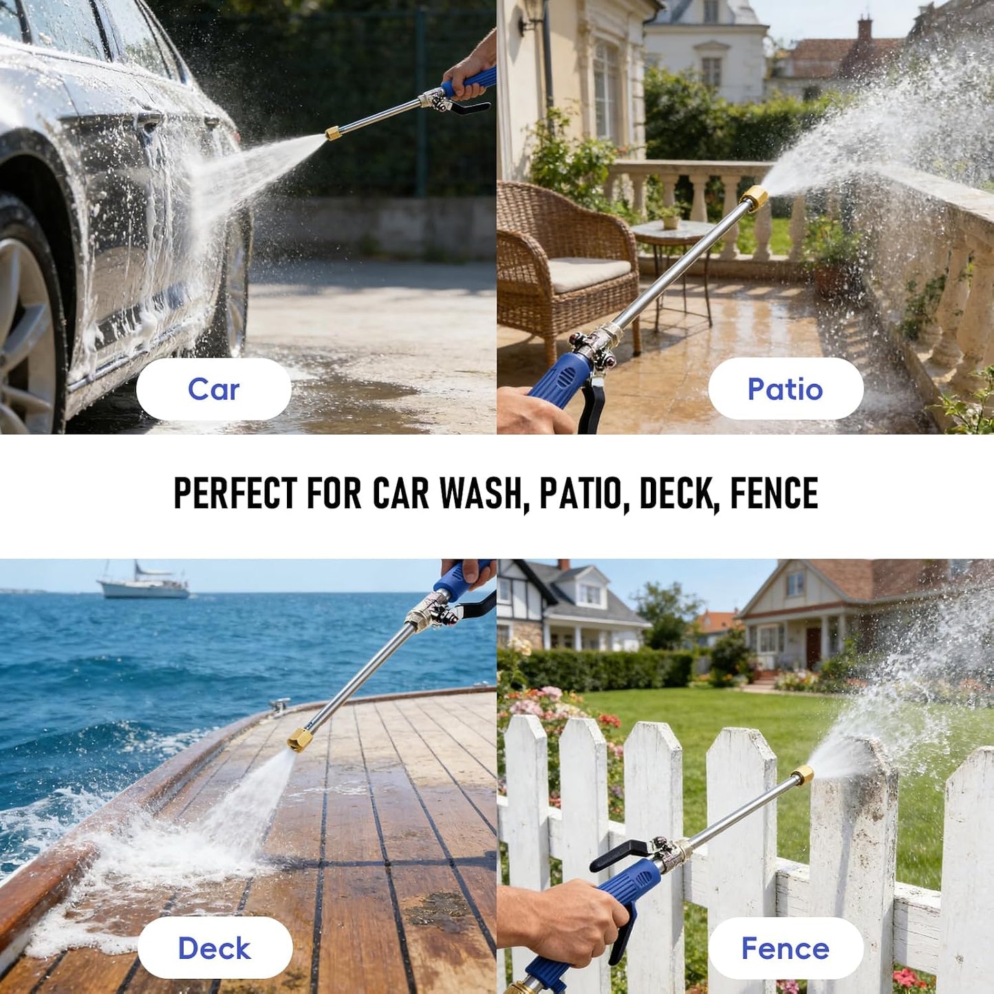High Pressure Power Washer Wand, Water Jet Garden Hose Nozzle with 2 Spray Tips, Heavy-Duty Metal Hose Sprayer for Car Wash, Patio Cleaning, Sidewalk, Deck, Garden Watering (Black)