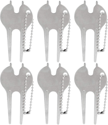 Divot Tool, Portable Zinc Alloy Lawn Repair Fork, 6Pcs Set for Golfers, Homeowners, Lawn Maintenance, Garden Care