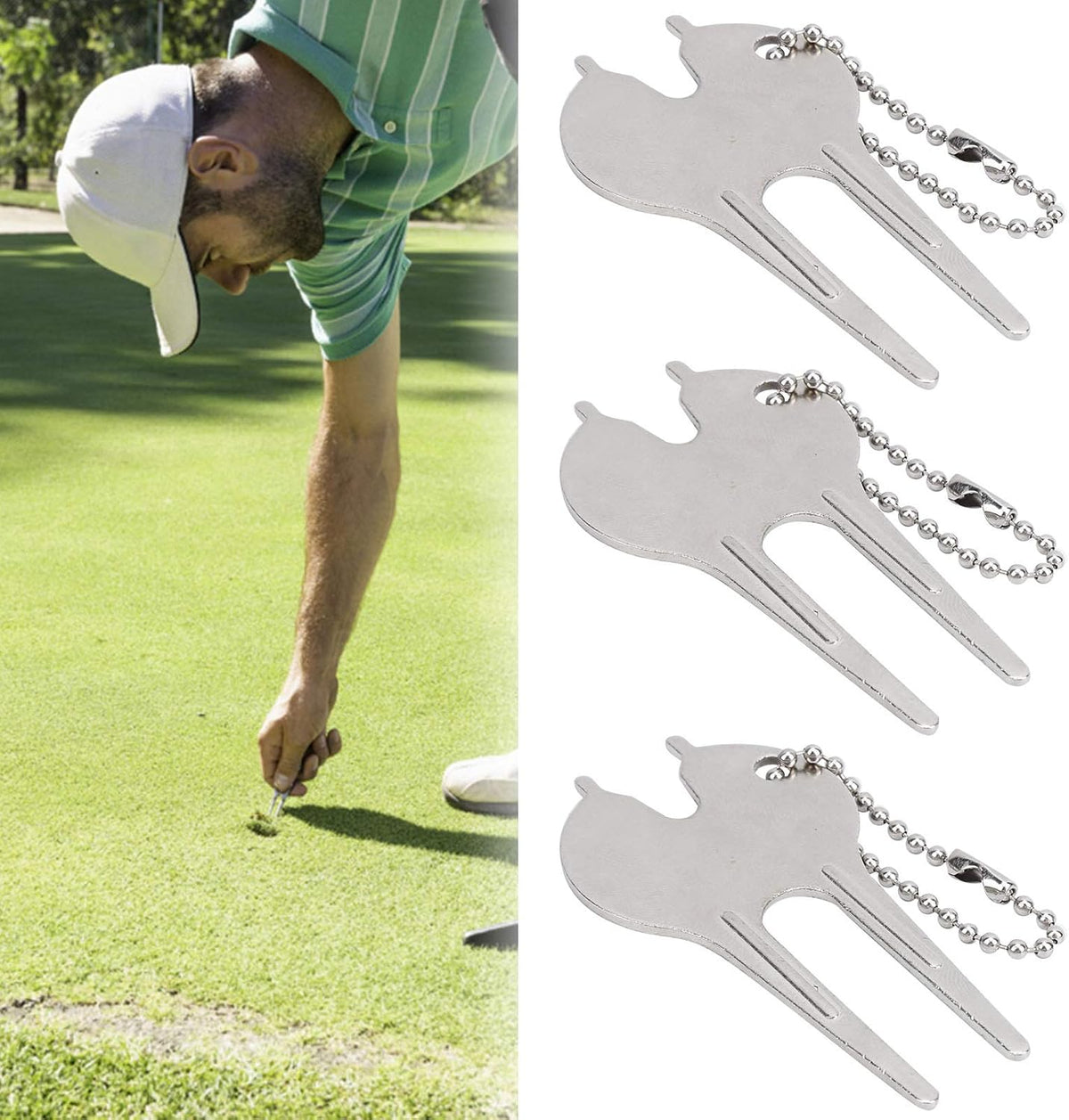 Divot Tool, Portable Zinc Alloy Lawn Repair Fork, 6Pcs Set for Golfers, Homeowners, Lawn Maintenance, Garden Care