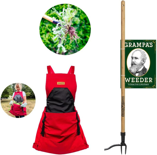 + Grampa's Garden Apron - Bundle The Original Stand Up Weed Puller & Grampa's Garden Apron for The Easiest & Most Effective Weed Removal & Cleanup Combos