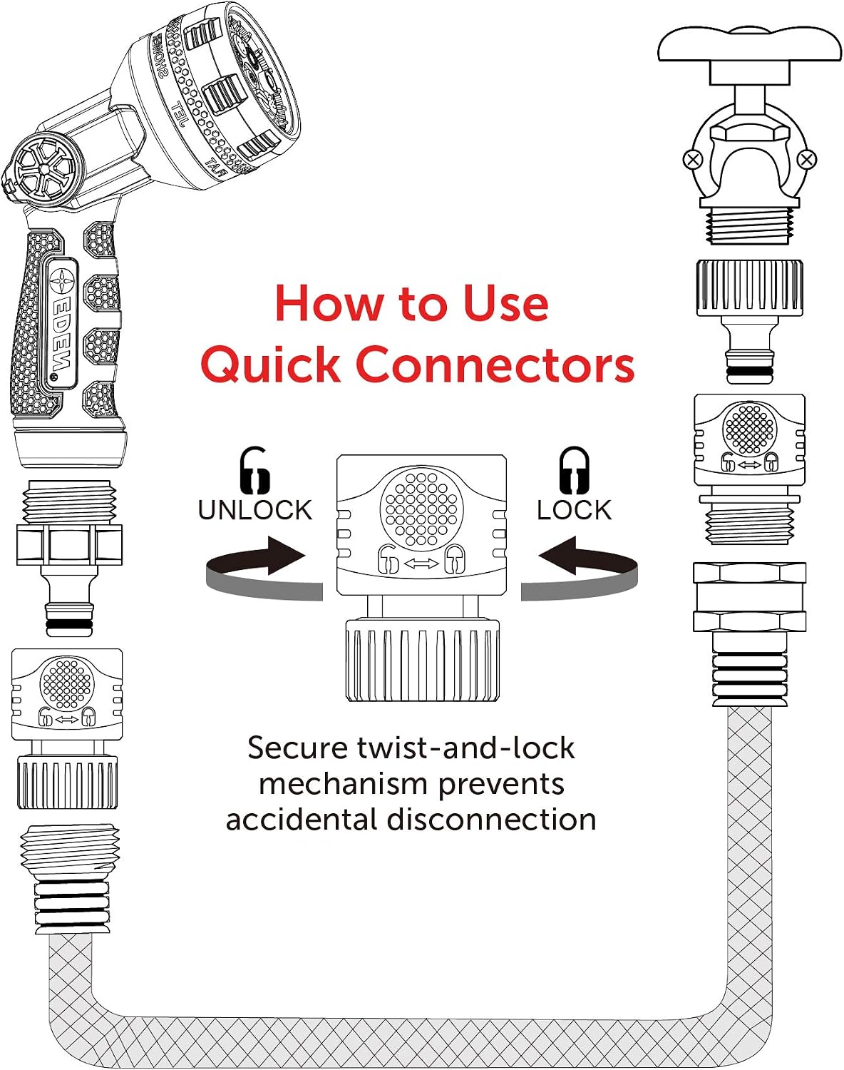 95210 Premium Garden Hose Quick Connect Set | 5-Piece Snap & Lock Fittings with Water Stop & Secure Twist-Lock Design