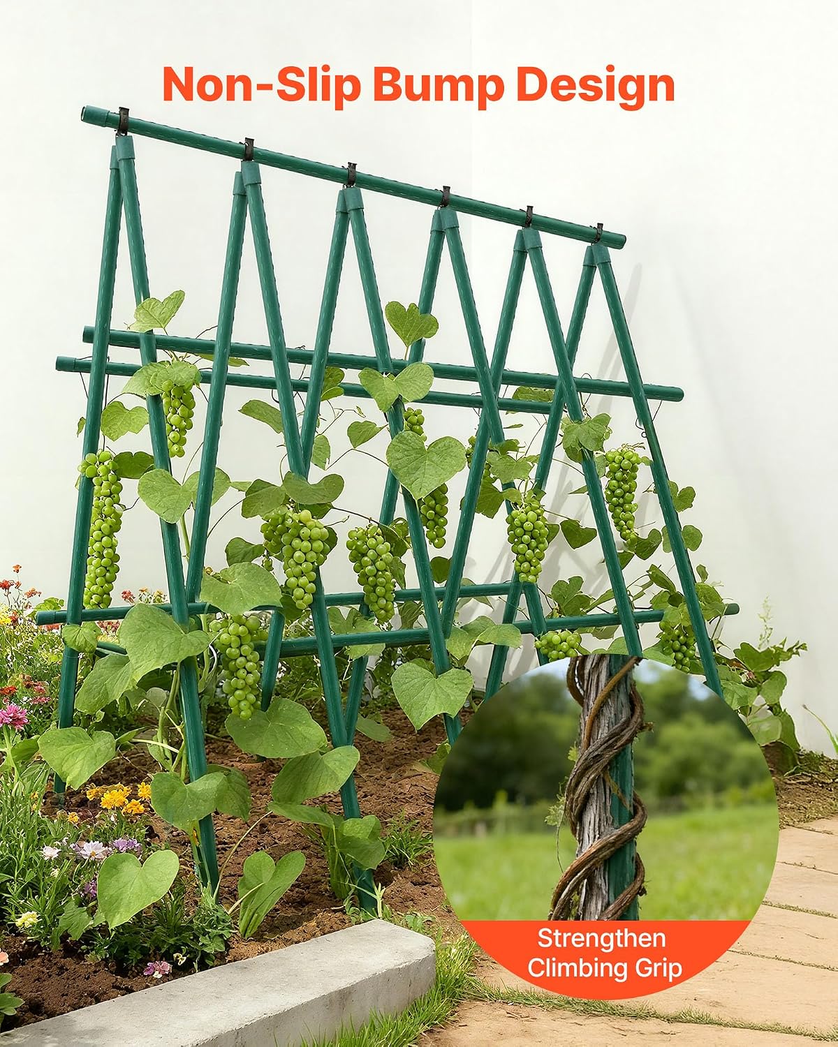 Garden Stakes, 50 Pack, 46.06 inch, Plastic Coated Metal Tomato Stakes, Garden Sticks for Plants Support, with Pointed End and Non-Slip Bumps for Growing Climbing Plants, Outdoor Vegetables
