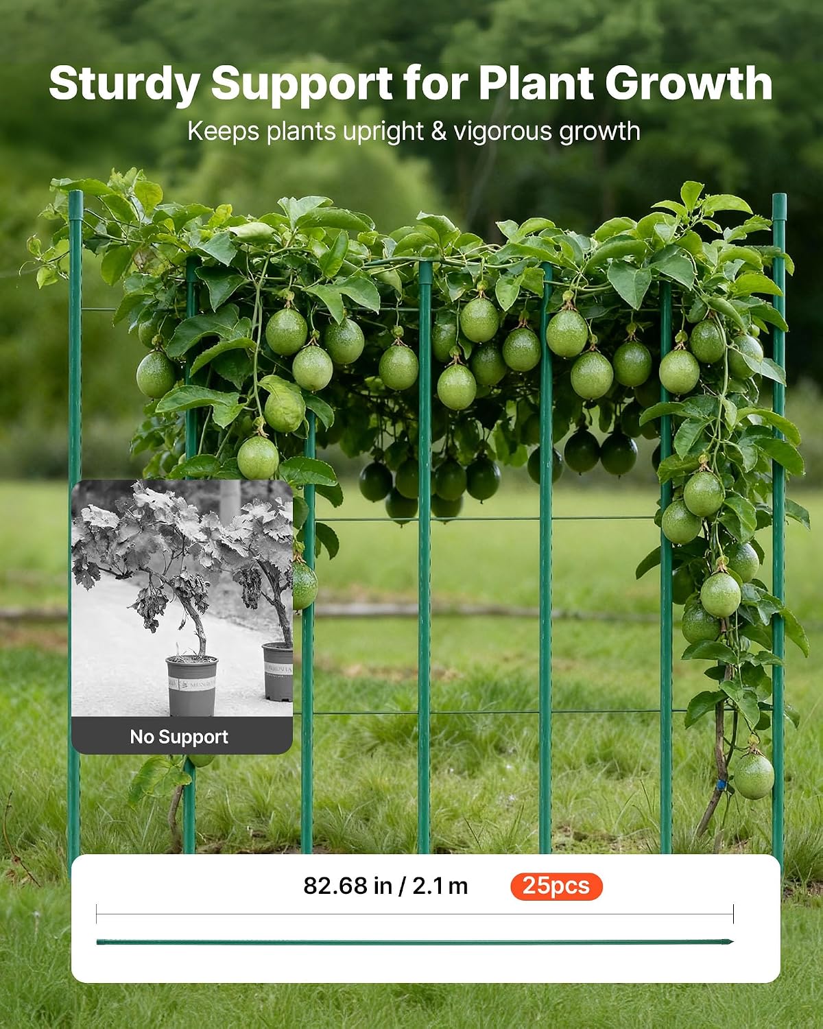 Garden Stakes, 50 Pack, 46.06 inch, Plastic Coated Metal Tomato Stakes, Garden Sticks for Plants Support, with Pointed End and Non-Slip Bumps for Growing Climbing Plants, Outdoor Vegetables