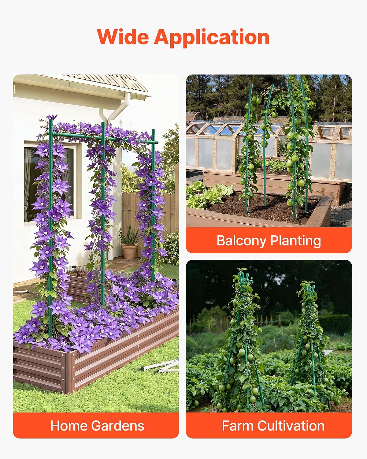 Garden Stakes, 50 Pack, 46.06 inch, Plastic Coated Metal Tomato Stakes, Garden Sticks for Plants Support, with Pointed End and Non-Slip Bumps for Growing Climbing Plants, Outdoor Vegetables