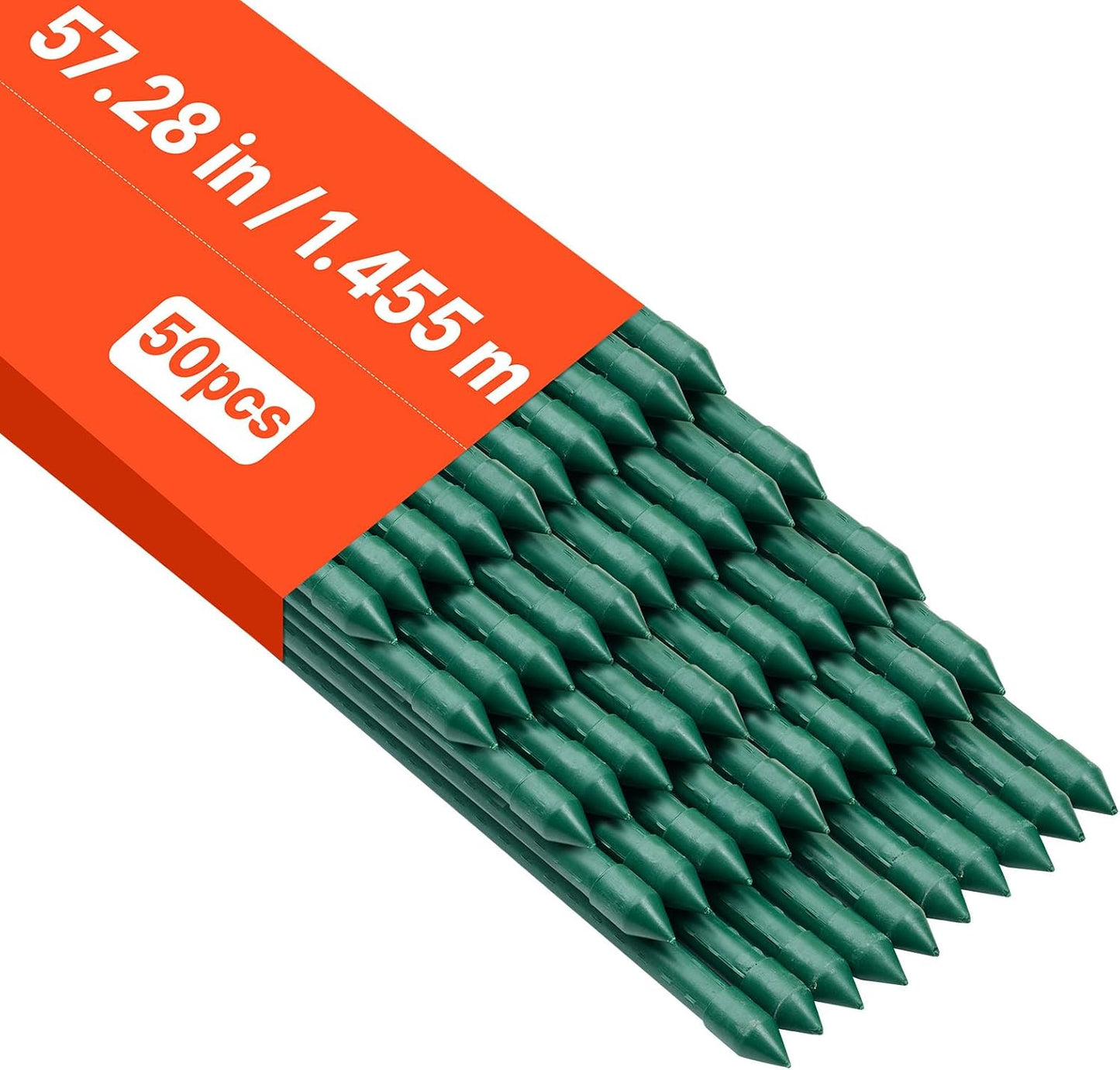 Garden Stakes, 50 Pack, 46.06 inch, Plastic Coated Metal Tomato Stakes, Garden Sticks for Plants Support, with Pointed End and Non-Slip Bumps for Growing Climbing Plants, Outdoor Vegetables