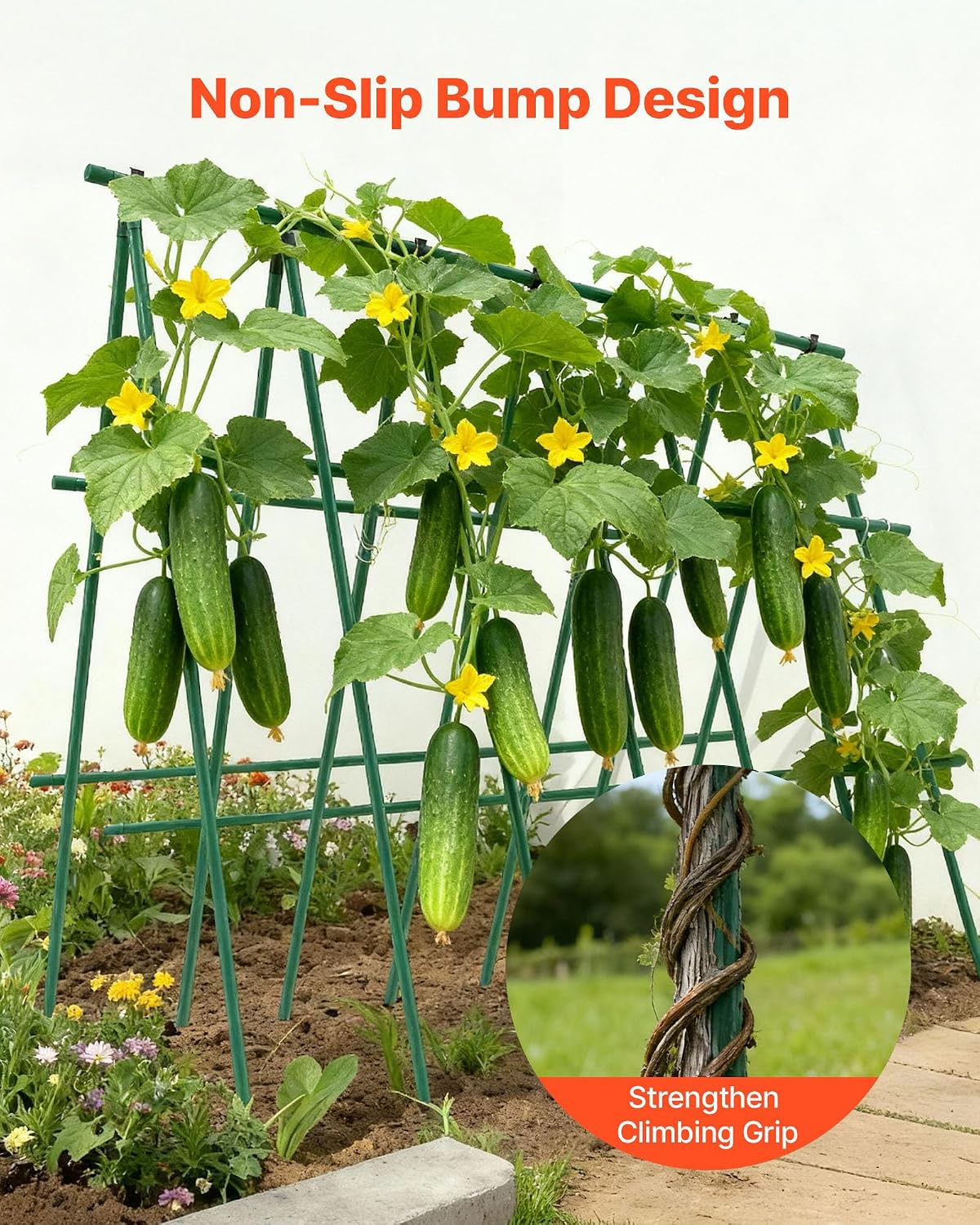 Garden Stakes, 50 Pack, 46.06 inch, Plastic Coated Metal Tomato Stakes, Garden Sticks for Plants Support, with Pointed End and Non-Slip Bumps for Growing Climbing Plants, Outdoor Vegetables