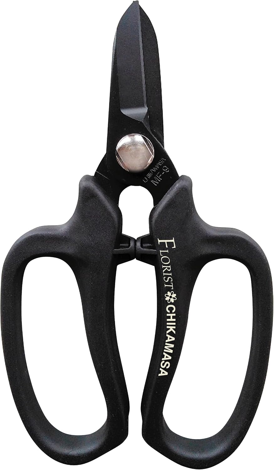 CHIKAMASA MF-9000, Precision Shears for Florists, Carbon Steel with Fluorine Coating and built-in wire cutter. For flower arrangement, fresh flowers, general gardening. Designed with florists. (Black)