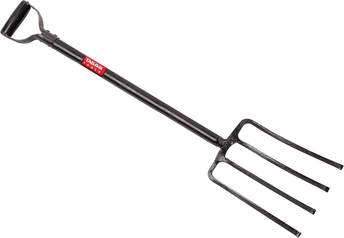 J59A Digging Fork, Steel Shaft Super Heavy Duty 4-Tine Spading Fork, Virtually Unbreakable Garden Pitchfork for Compost, Soil Turning & Digging, 40 Inch with D-Handle