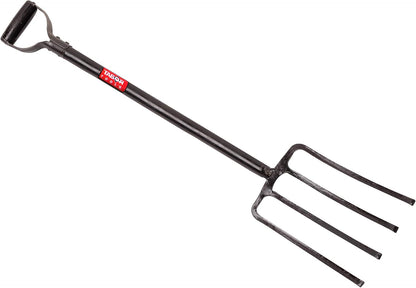 J59A Digging Fork, Steel Shaft Super Heavy Duty 4-Tine Spading Fork, Virtually Unbreakable Garden Pitchfork for Compost, Soil Turning & Digging, 40 Inch with D-Handle