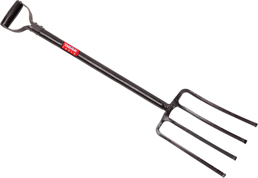 J59A Digging Fork, Steel Shaft Super Heavy Duty 4-Tine Spading Fork, Virtually Unbreakable Garden Pitchfork for Compost, Soil Turning & Digging, 40 Inch with D-Handle