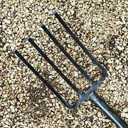 J59A Digging Fork, Steel Shaft Super Heavy Duty 4-Tine Spading Fork, Virtually Unbreakable Garden Pitchfork for Compost, Soil Turning & Digging, 40 Inch with D-Handle