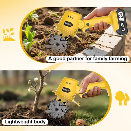 20V Cordless Tiller Cultivator for Gardening, Electric Garden Tiller with Battery & Charger, Garden Rototiller for Lawn Gardening Soil Cultivation, 2 Batteries