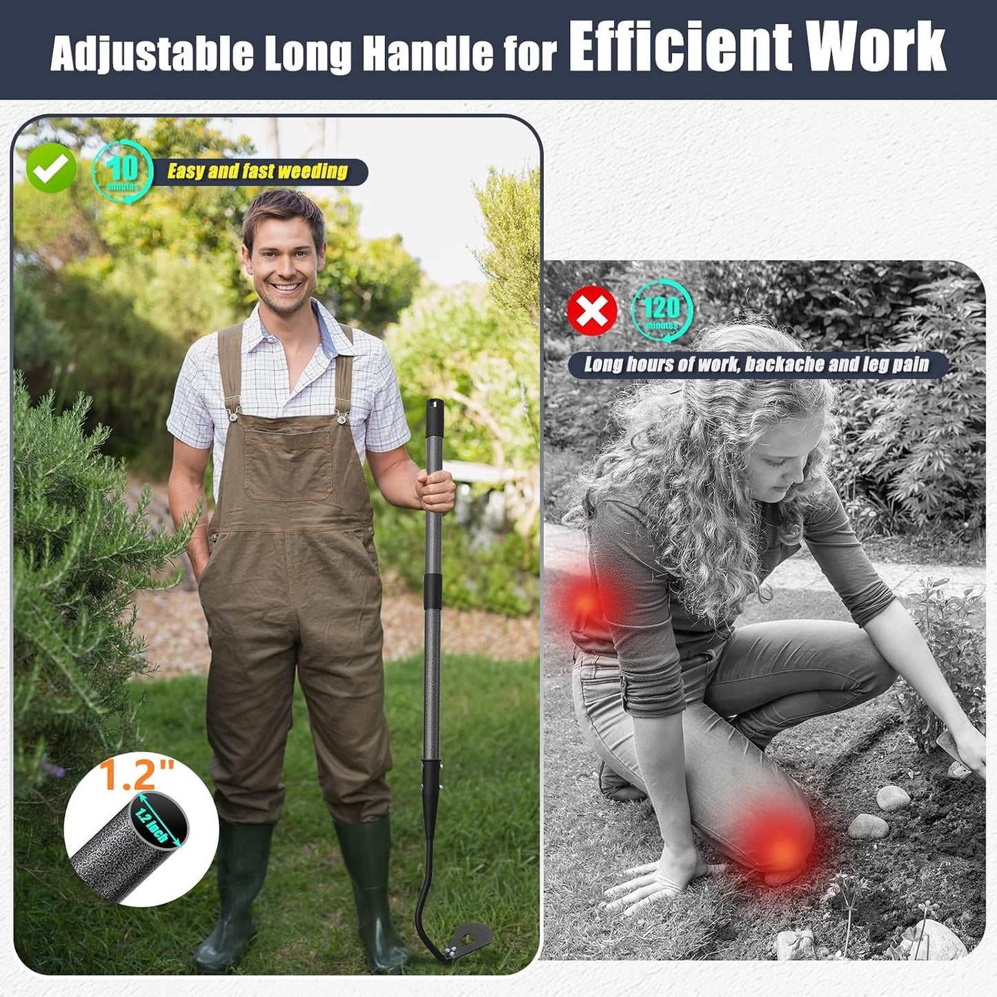 70 Inch Garden Hoe, Heavy Duty Metal Weeding Hoe Tool for Standing, Loosening Soil, Digging, Planting & Ridging - Ergonomic Gardening Hand Tools for Women Men Seniors