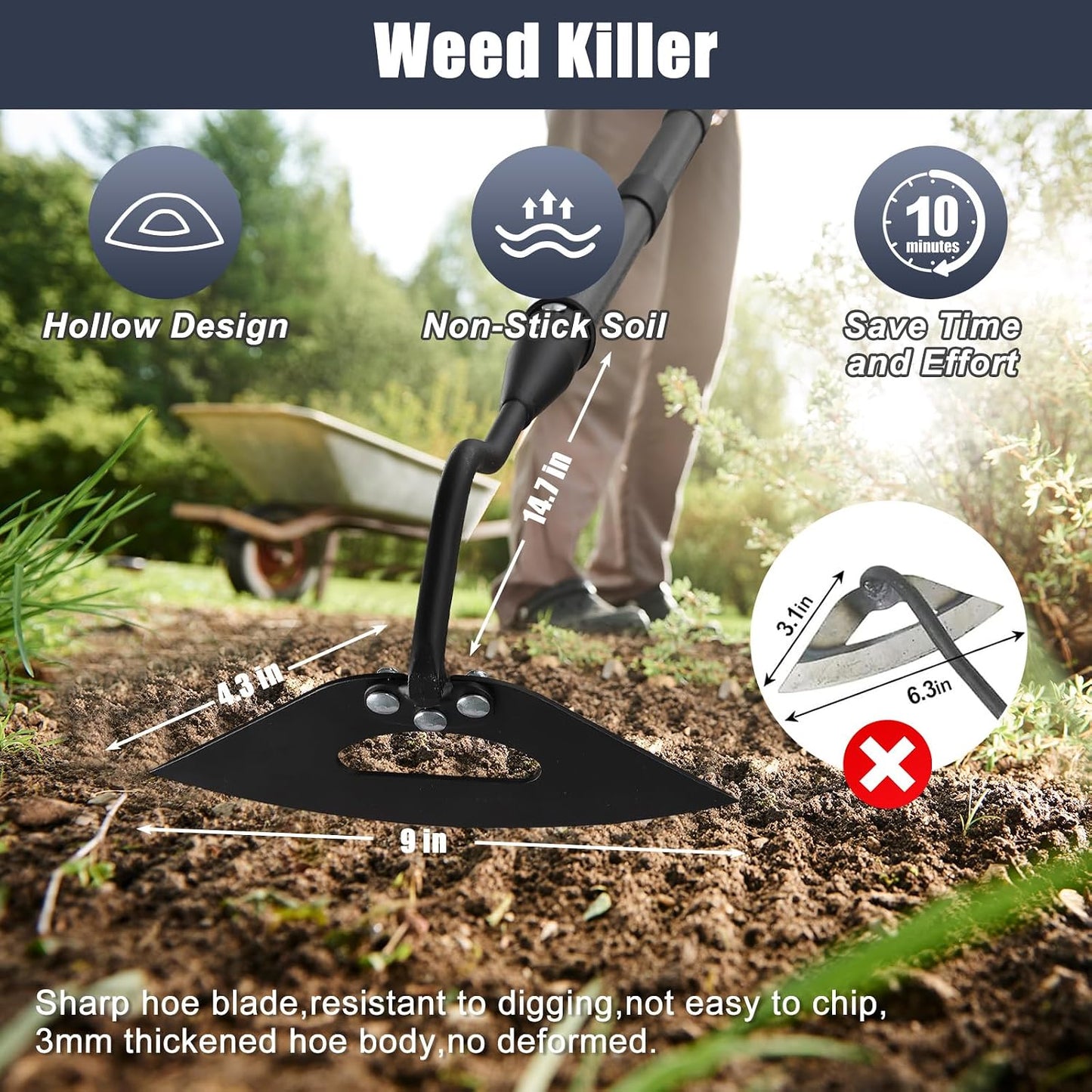 70 Inch Garden Hoe, Heavy Duty Metal Weeding Hoe Tool for Standing, Loosening Soil, Digging, Planting & Ridging - Ergonomic Gardening Hand Tools for Women Men Seniors